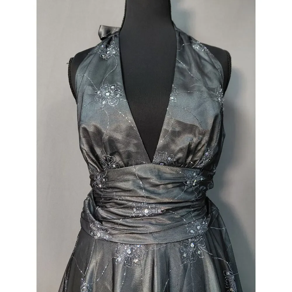 Adrianna Papell Boutique Gray A-Line Midi Dress Women Size 8